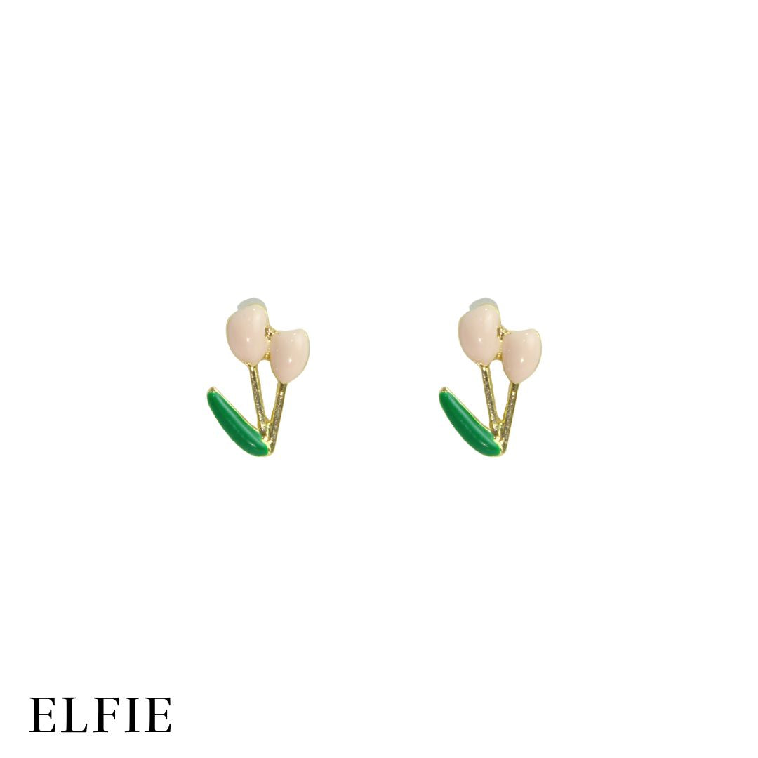 Pink Tulip Metal Stud Earring