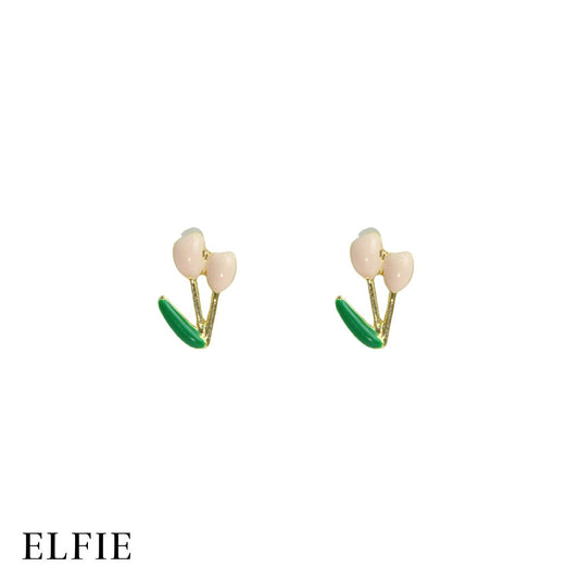 Pink Tulip Metal Stud Earring