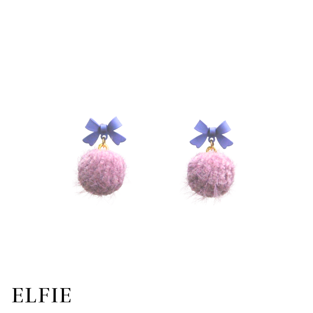 Fluffy Ball Ribbon Stud Earring