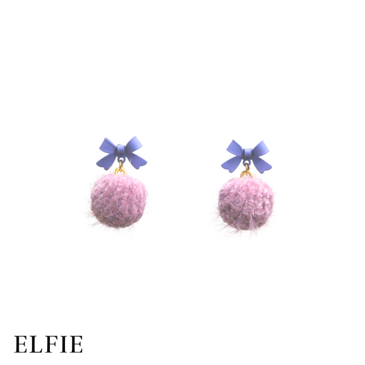 Fluffy Ball Ribbon Stud Earring