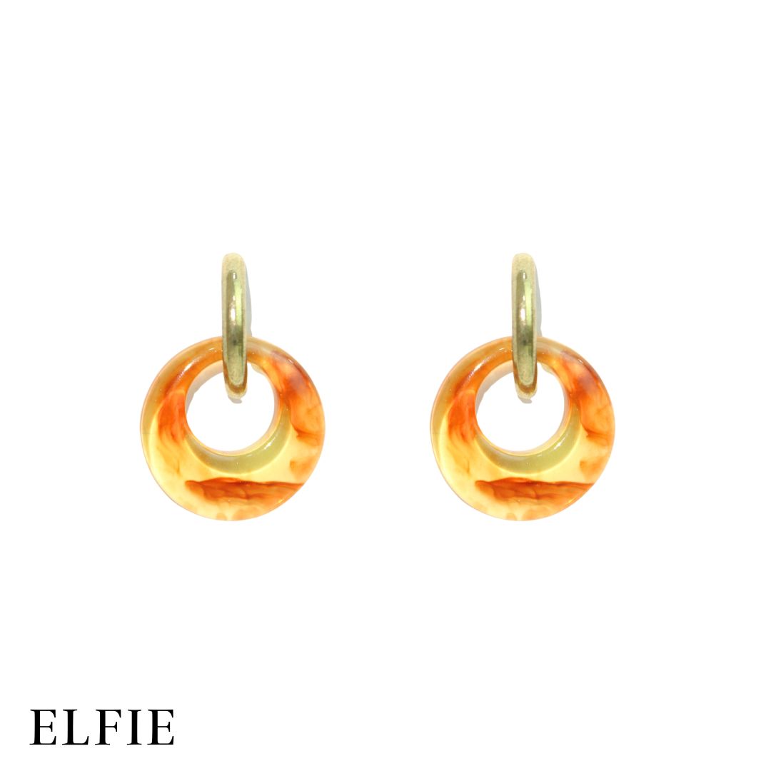 Orange Clear Marble Stud Earring