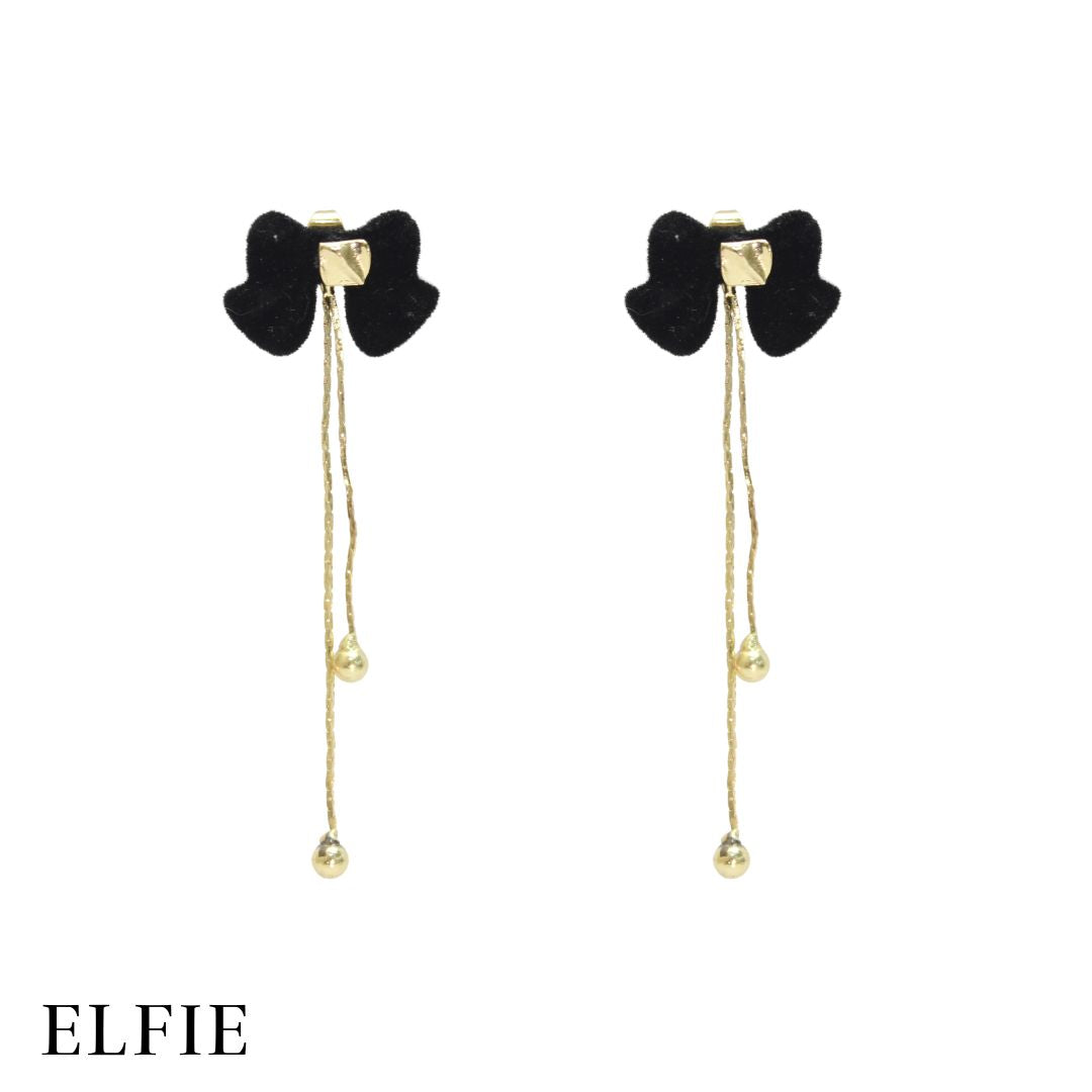 Elegant Black Ribbon Drop Earring