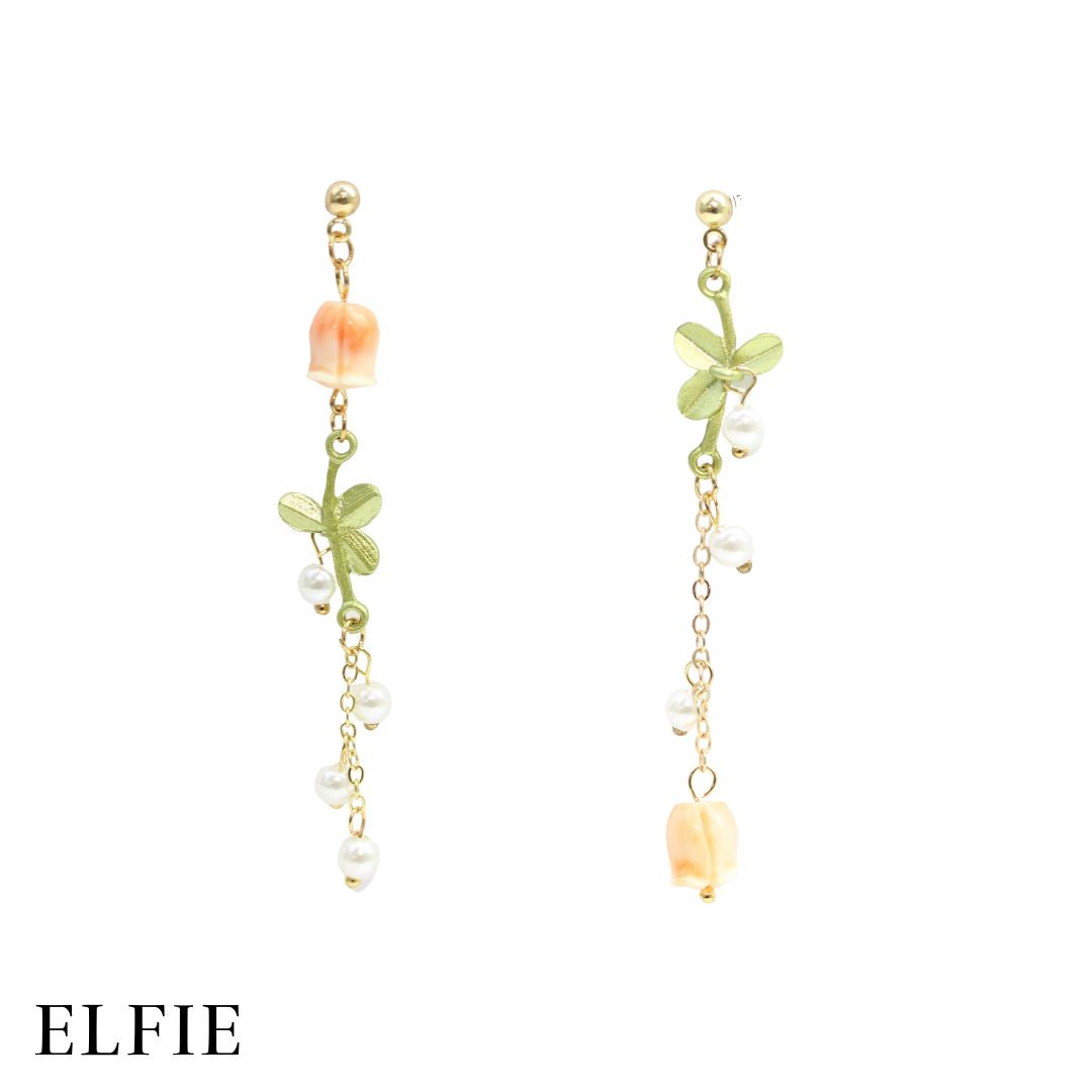 Orange Floral Stud Earring