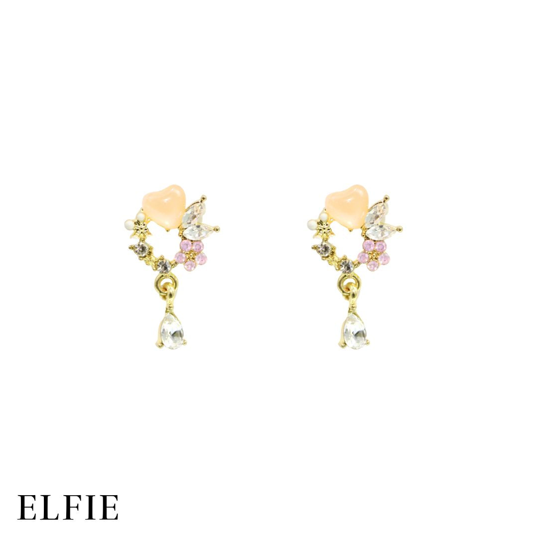 Orange Heart Floral Stud Earring