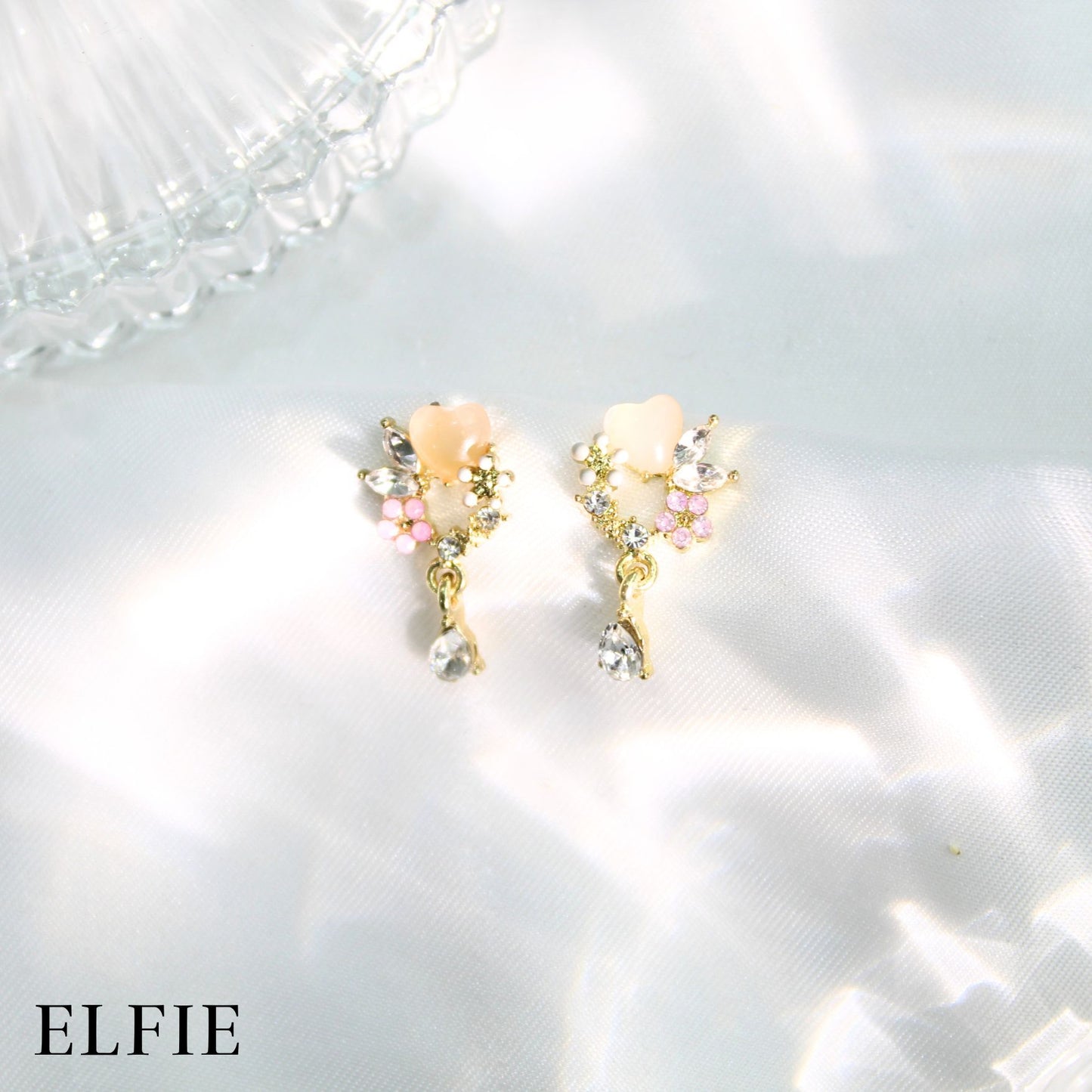 Orange Heart Floral Stud Earring