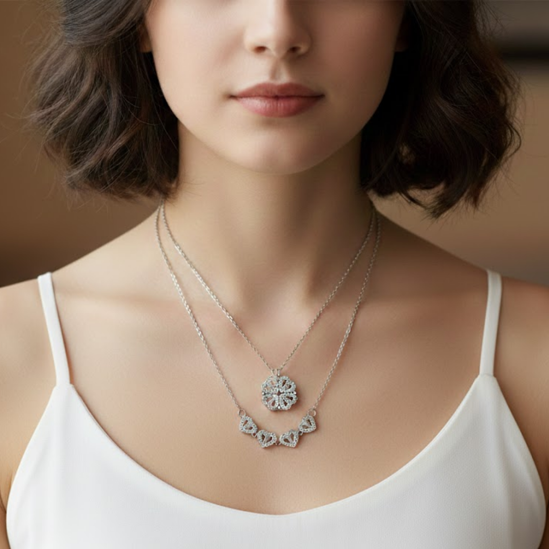 Petals Of Heart Silver Titanium Necklace