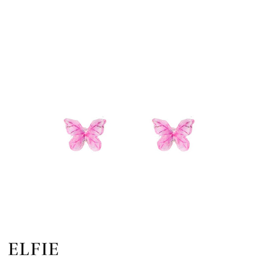 Pink Butterfly Clear Stud Non-Titanium Earring