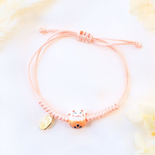 Pink Lucky Cat Ceramic Bracelet