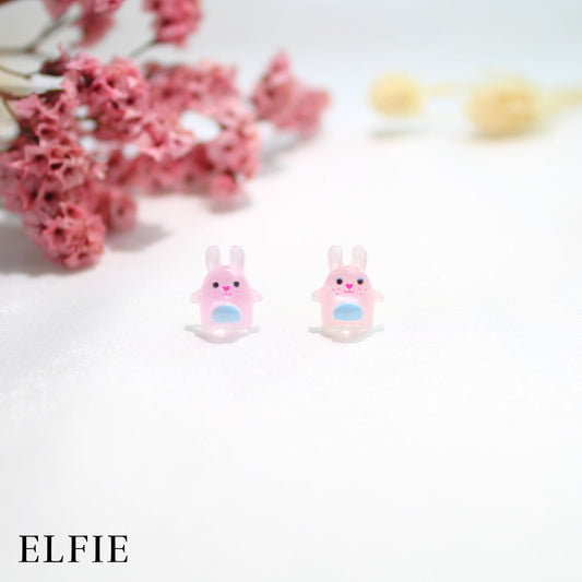 Pink Rabbit Clear Stud Earring