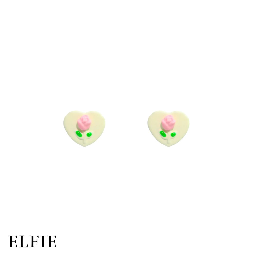 Pink Rose Heart Stud Earring