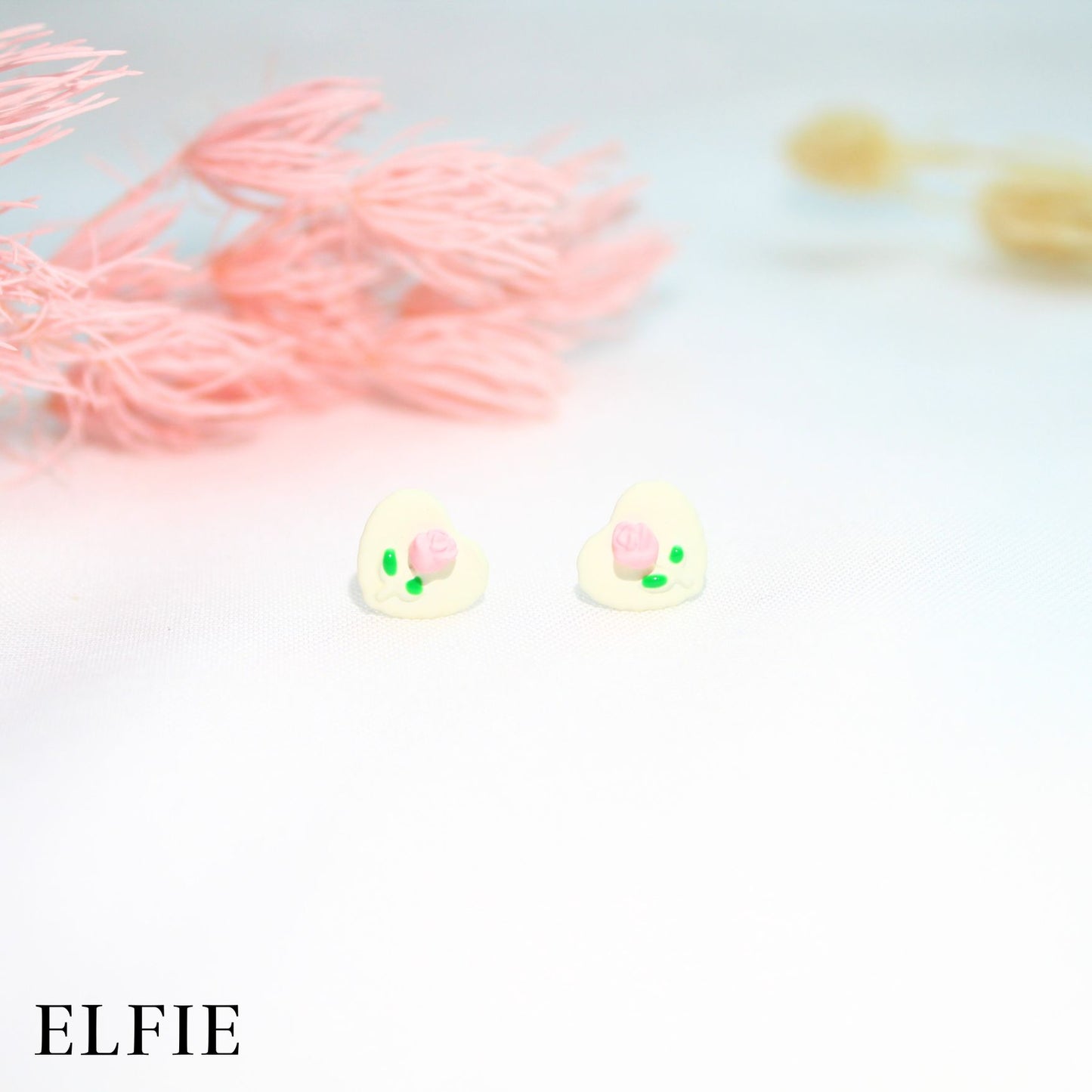 Pink Rose Heart Stud Earring