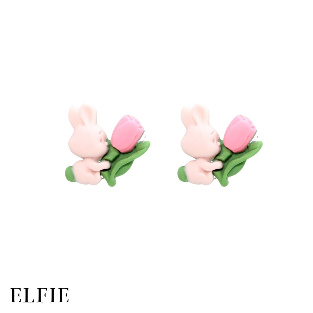 Pink Tulip Rabbit Stud Earring