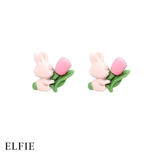 Pink Tulip Rabbit Stud Non-Titanium Earring