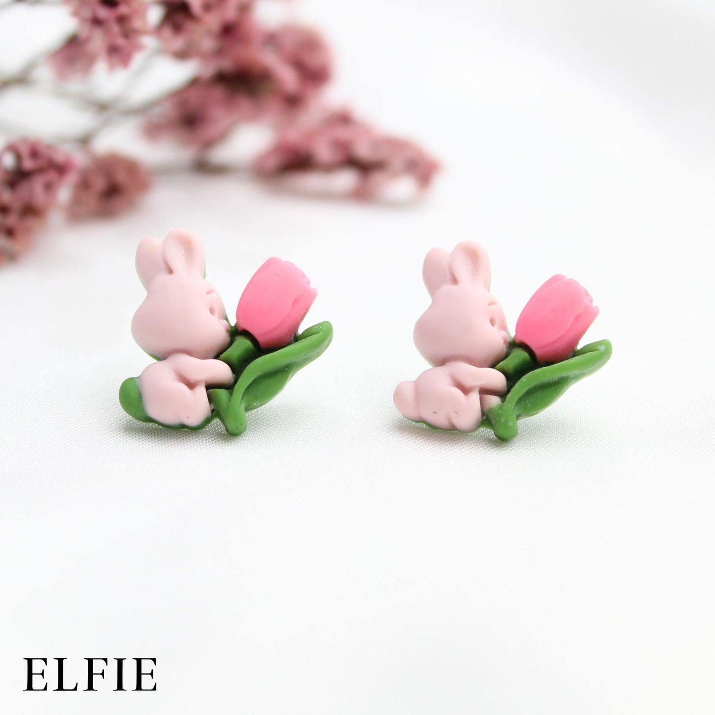 Pink Tulip Rabbit Stud Earring