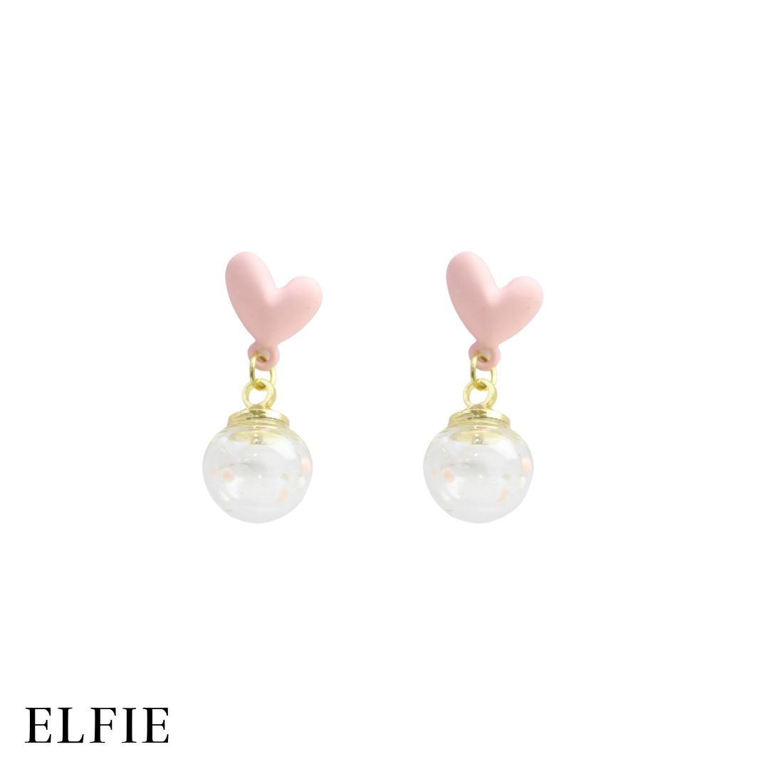 Pinky Heart With Clear Balloon Stud Earring