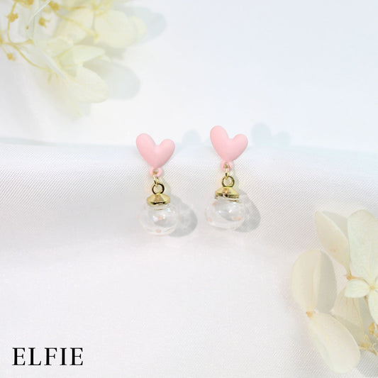 Pinky Heart With Clear Balloon Stud Earring