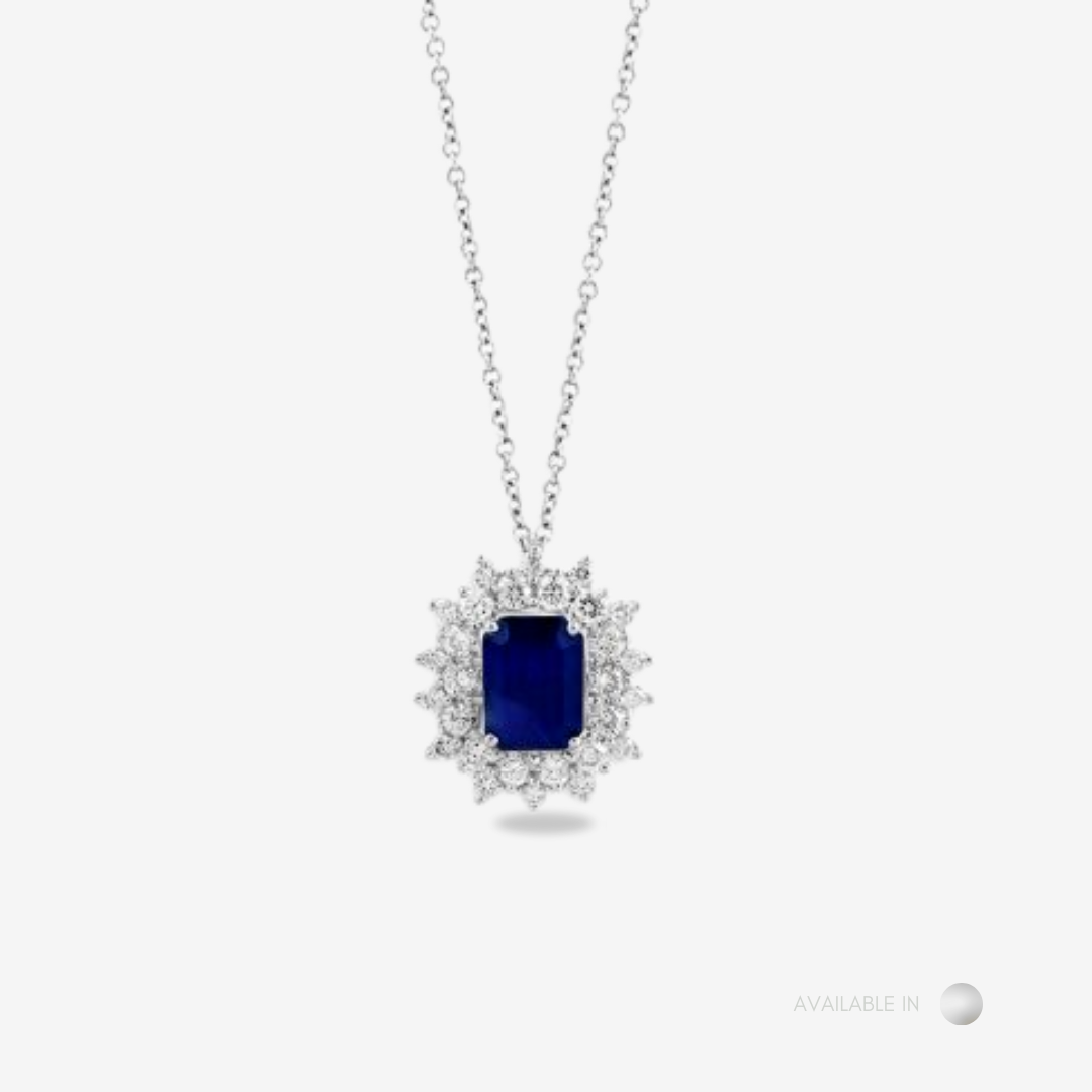 Royal Azure Blue Diamond Silver Titanium Necklace