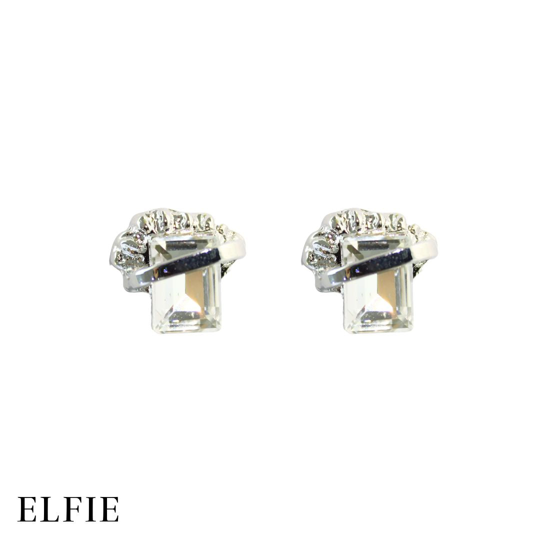 Rectangle Silver Diamond Stud Earring