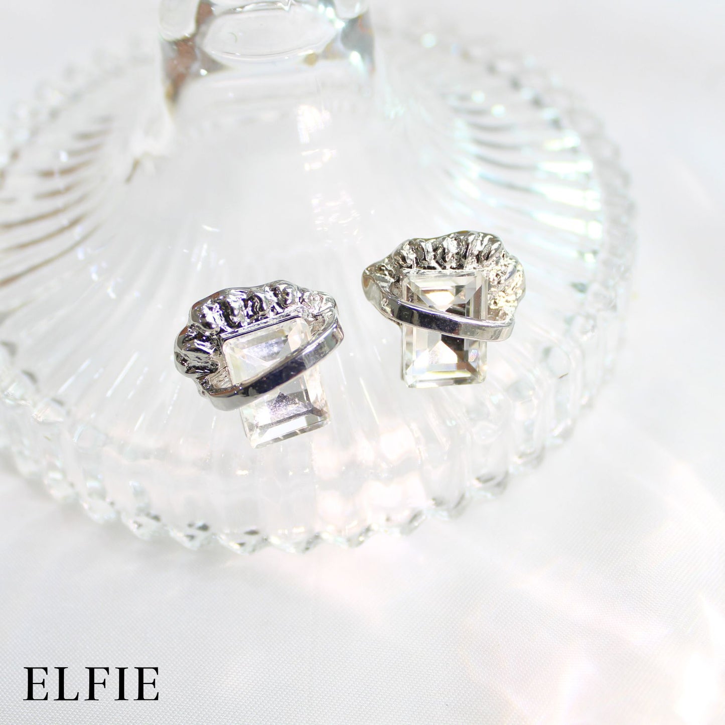 Rectangle Silver Diamond Stud Earring