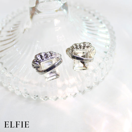 Rectangle Silver Diamond Stud Earring