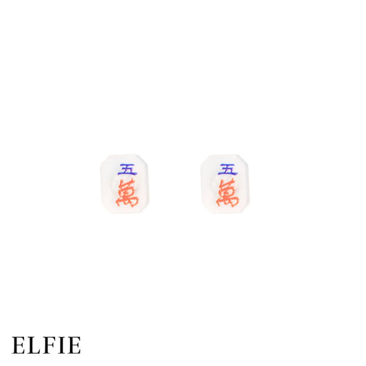 Red White Mahjong Dice Clear Stud Non-Titanium Earring
