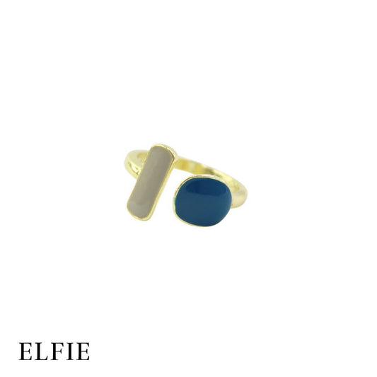 Double Blue Shaped Adjustable 18K Gold Plated Ring