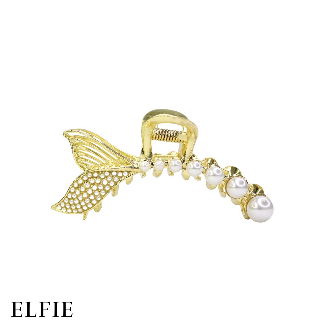 Faux Pearl Fish Tail Metal Hair Claw