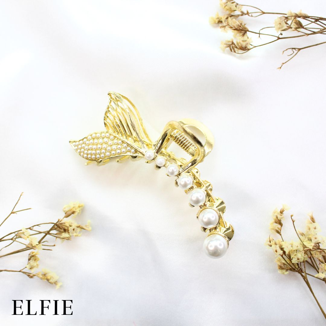 Faux Pearl Fish Tail Metal Hair Claw