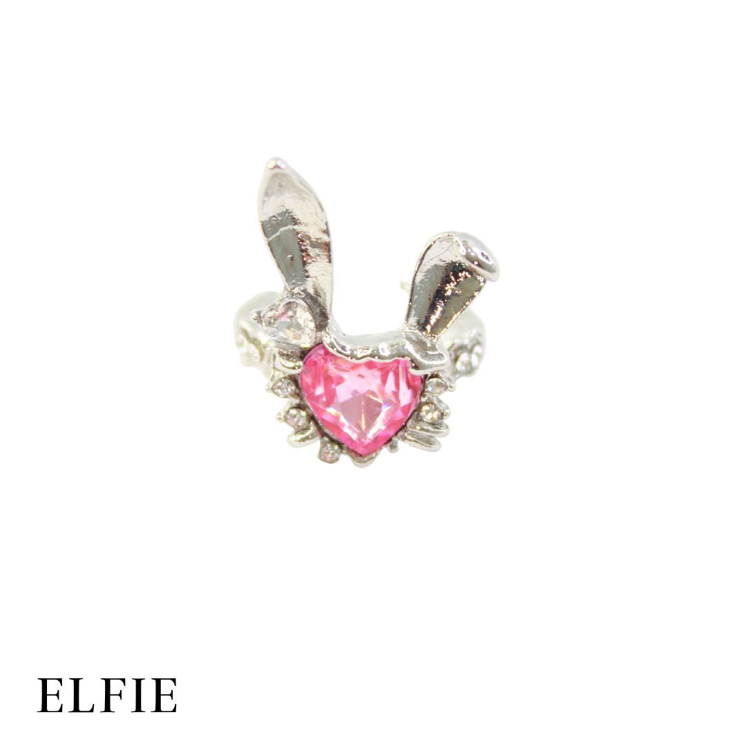 Rabbit Heart Pendant Adjustable 18K Silver Plated Ring