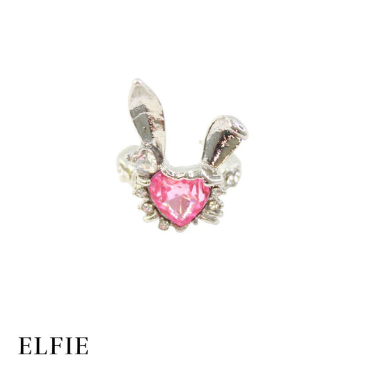 Rabbit Heart Pendant Adjustable 18K Silver Plated Ring