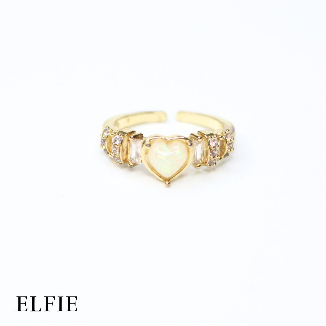 White Heart Pendant Adjustable 18K Gold Plated Ring