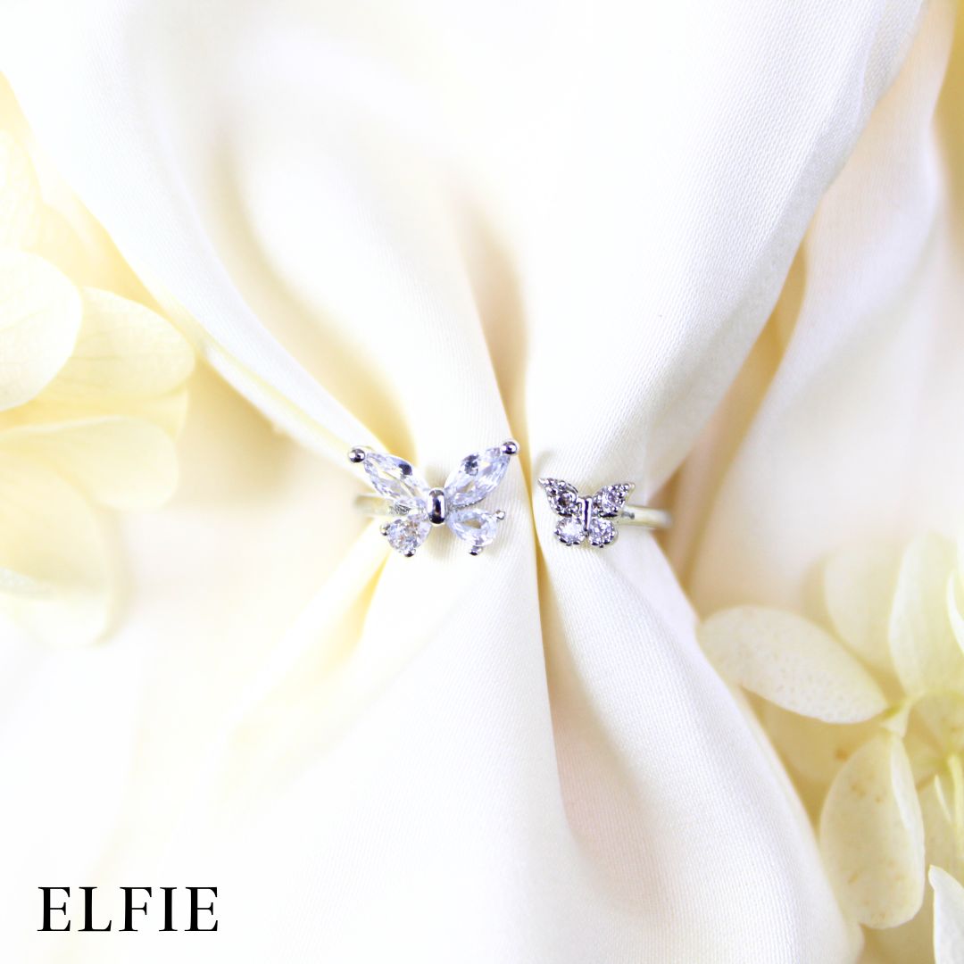 Twin Butterfly Pendant Adjustable 18K Silver Plated Ring