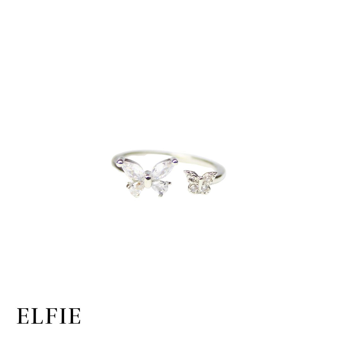 Twin Butterfly Pendant Adjustable 18K Silver Plated Ring