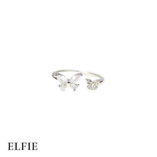 Twin Butterfly Pendant Adjustable 18K Silver Plated Ring