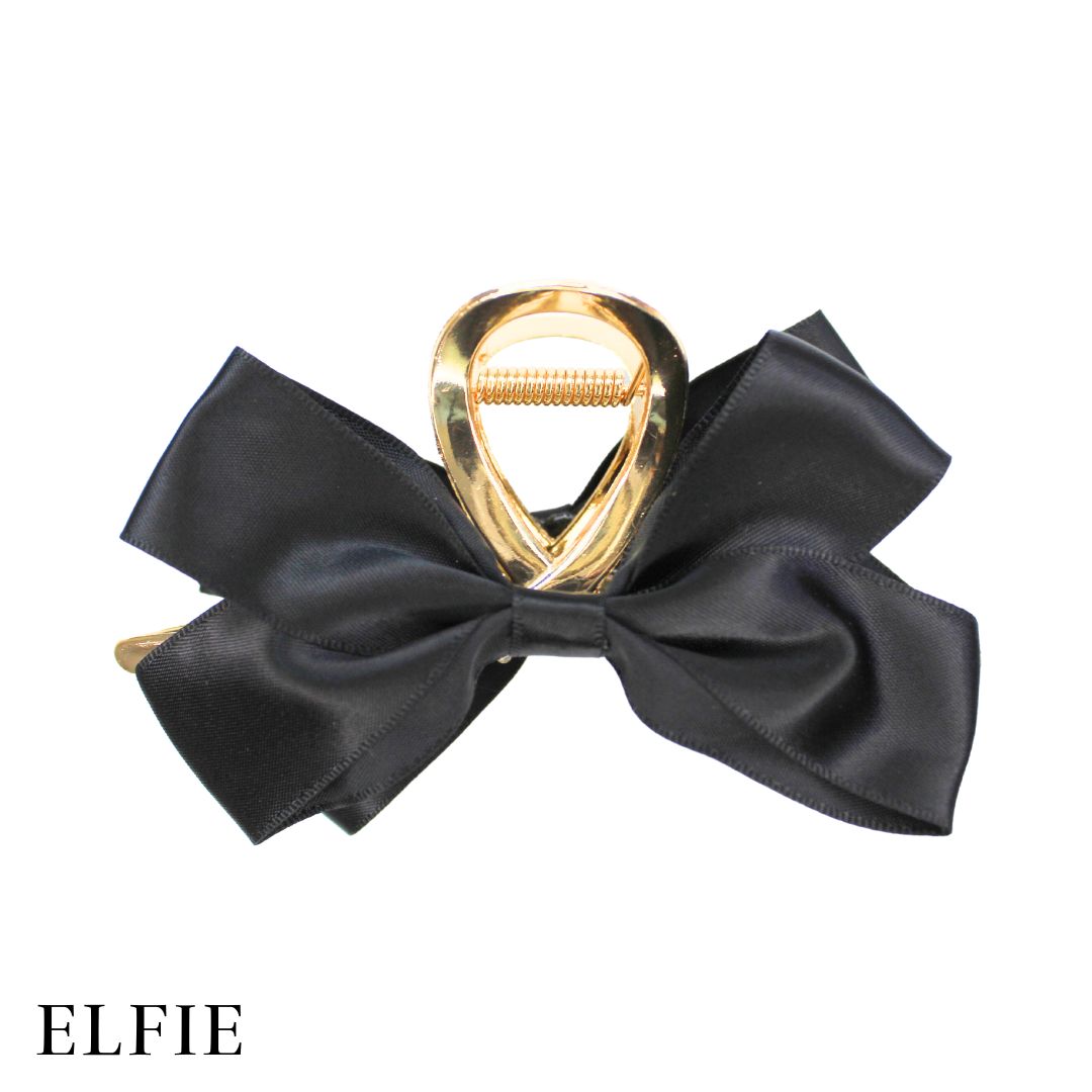 Satin Black Ribbon Metal Hair Claw