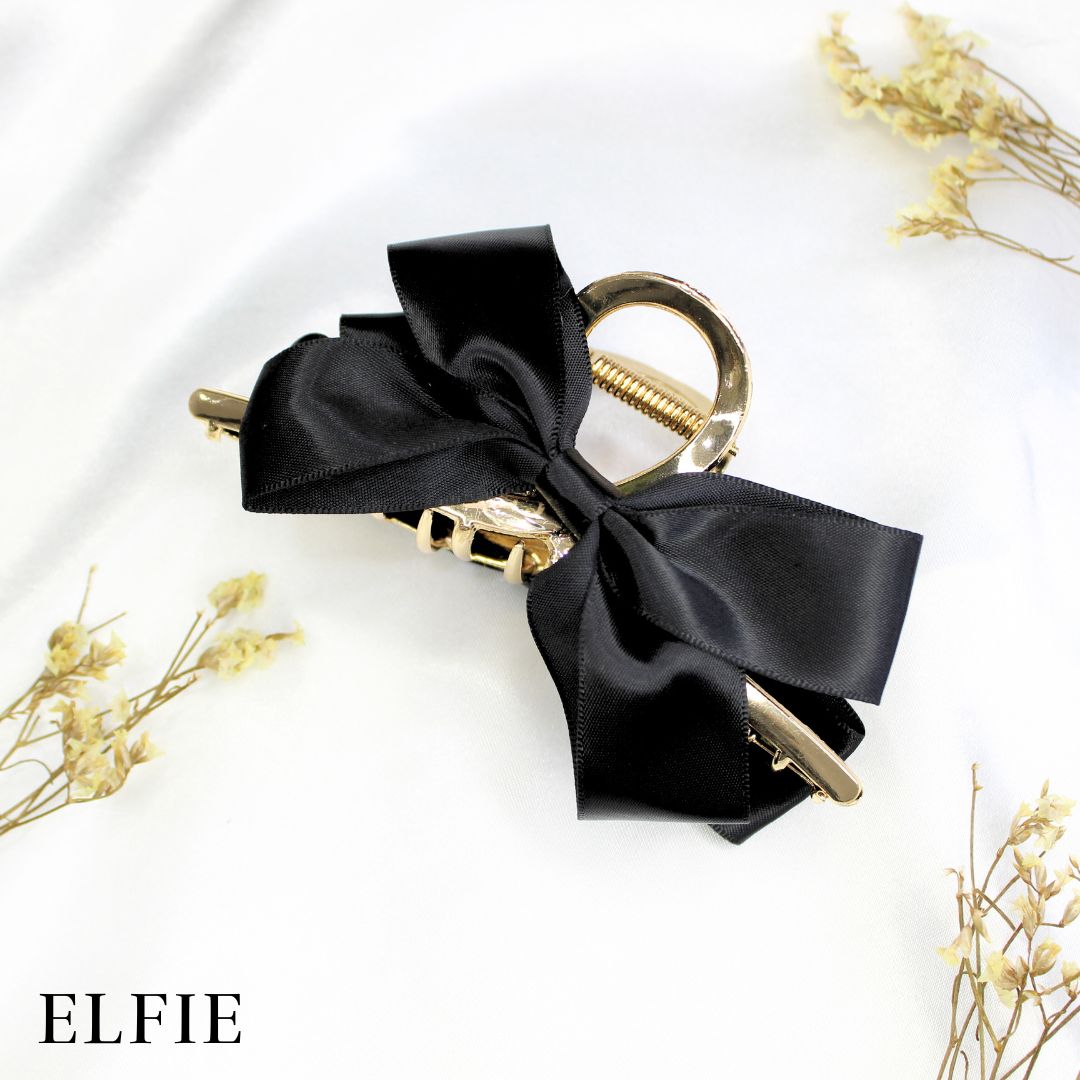 Satin Black Ribbon Metal Hair Claw
