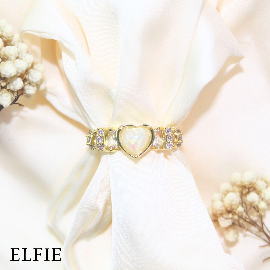 White Heart Pendant Adjustable 18K Gold Plated Ring