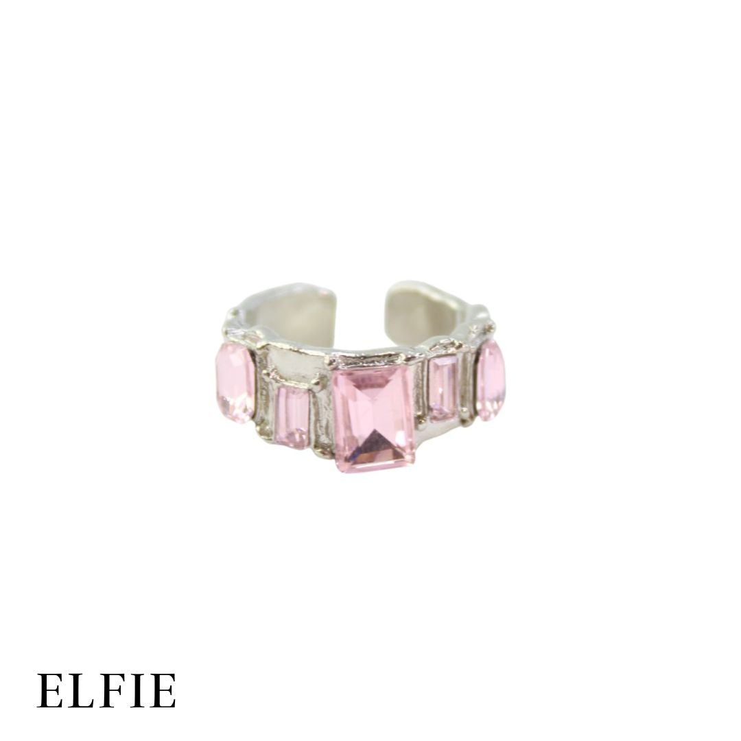 Pink Pendant Adjustable 18K Silver Plated Ring