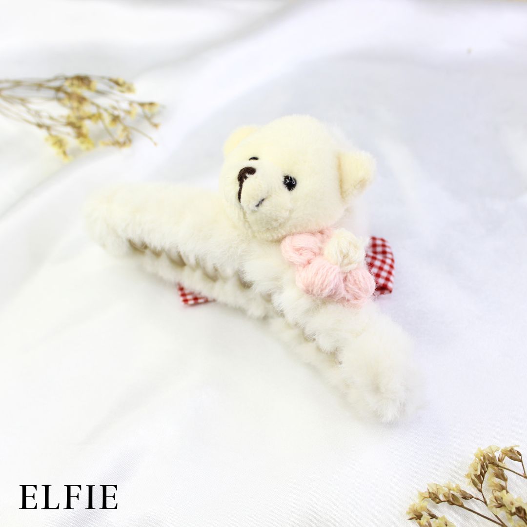Cute White Bear Plush Hair Claw