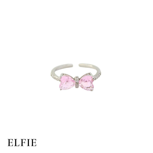 Pink Bow Adjustable 18K Silver Plated Ring