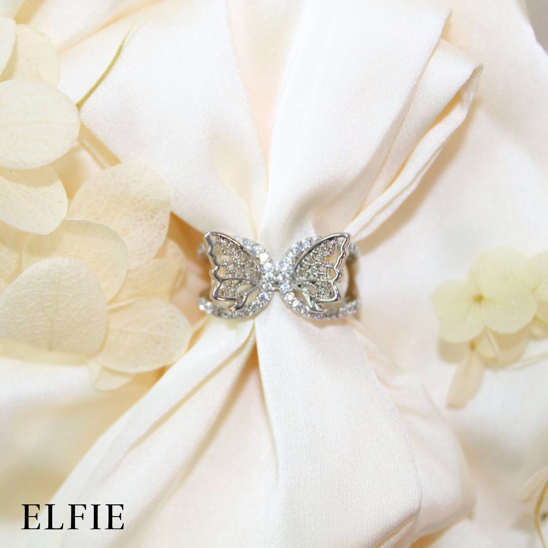 Butterfly Crystal Adjustable 18K Silver Plated Ring