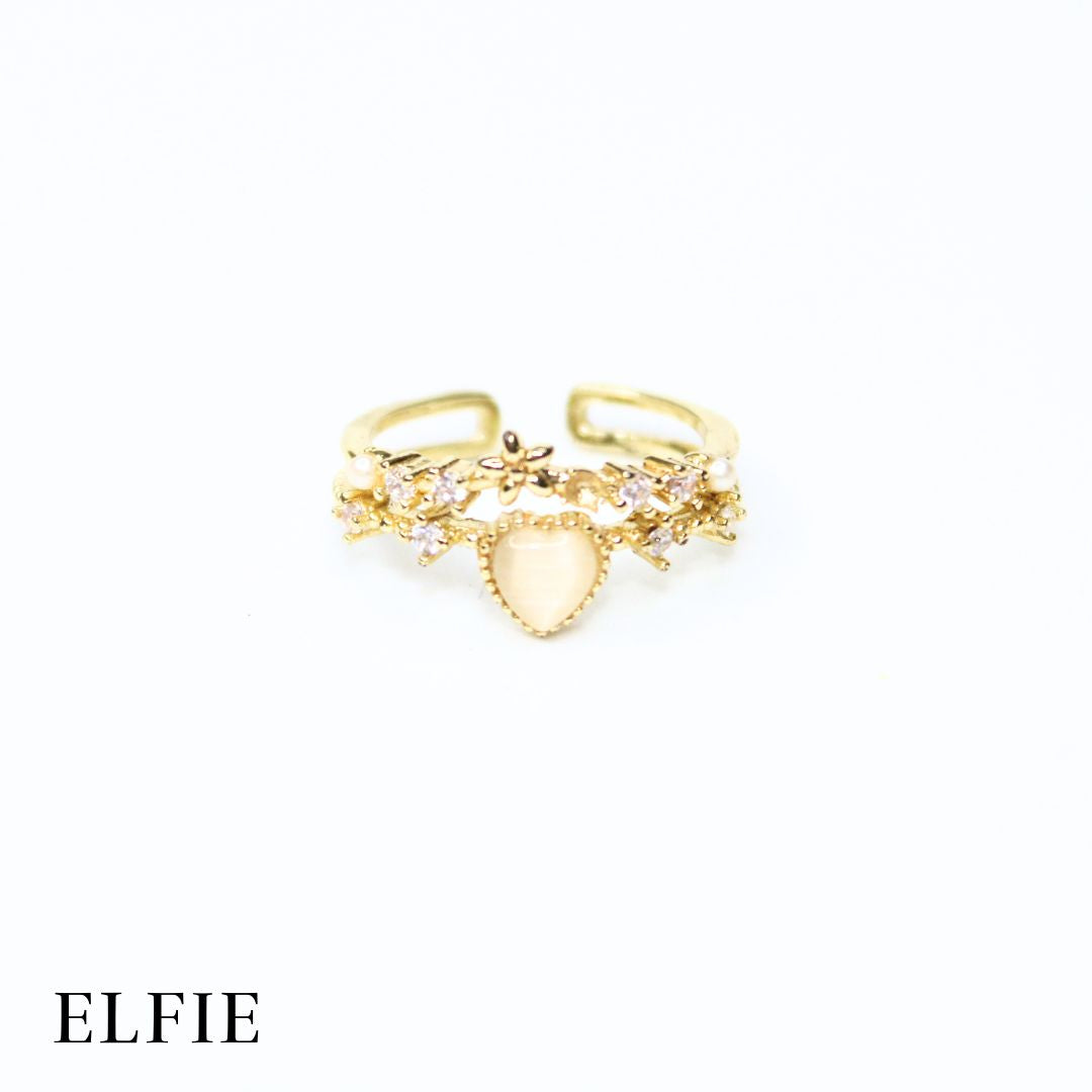 Crystal Heart Adjustable Gold Plated 18K Ring