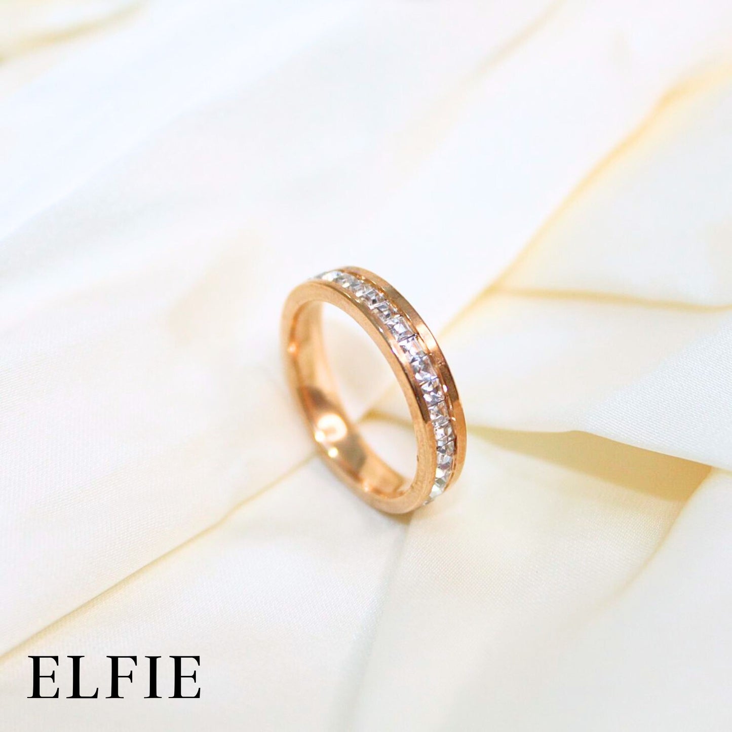 Crystal Diamond Strip Titanium Ring