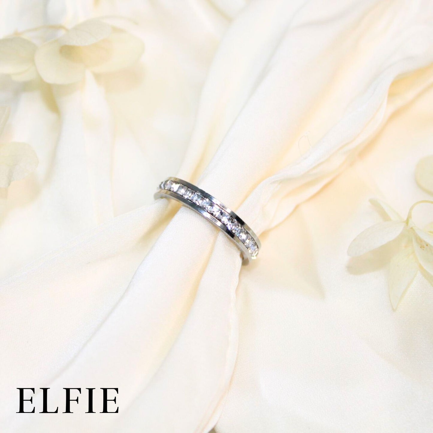 Silver Single Strip Diamond Titanium Ring