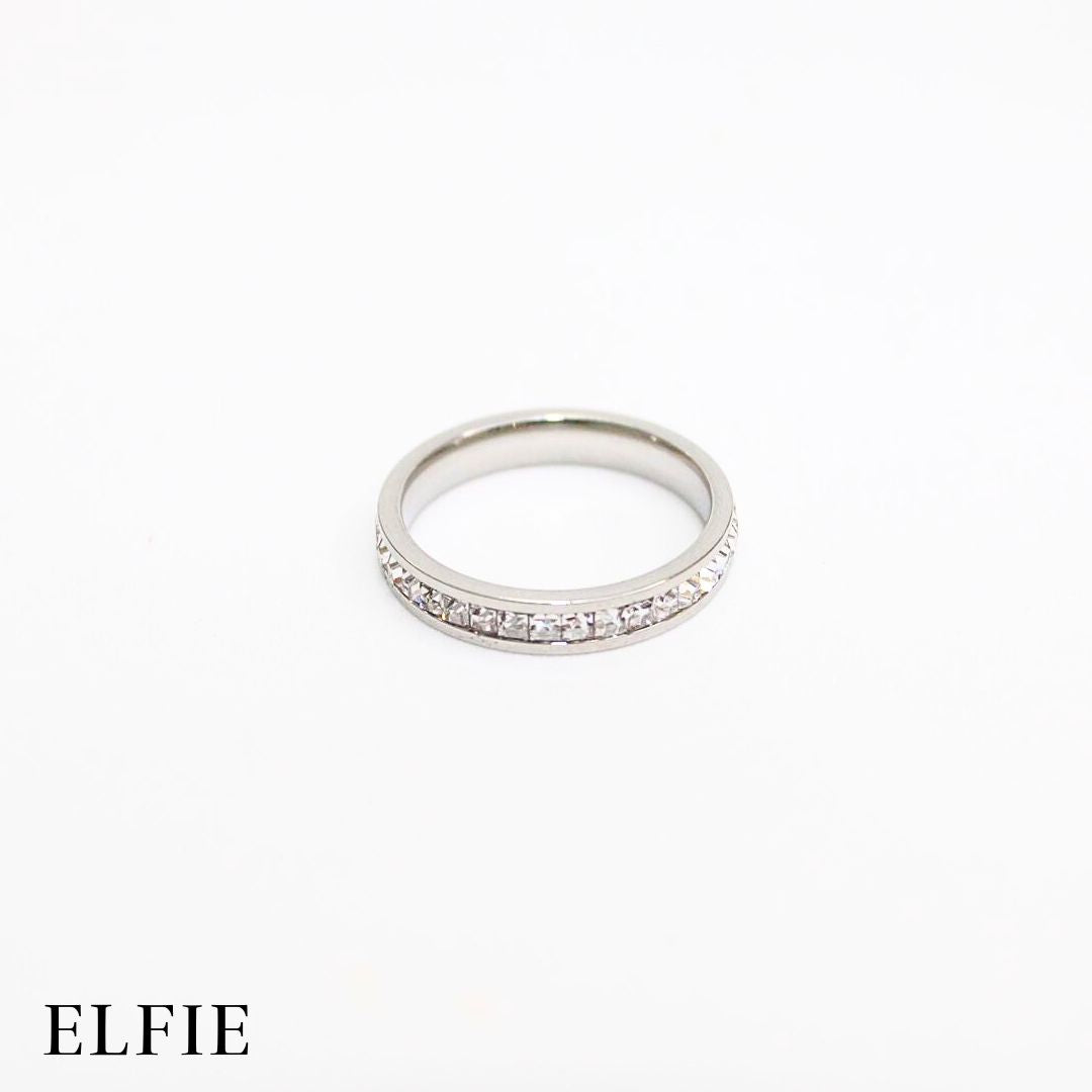 Silver Single Strip Diamond Titanium Ring