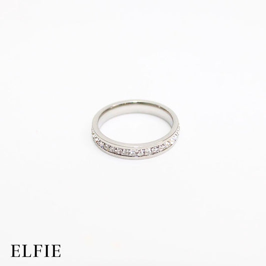 Silver Single Strip Diamond Titanium Ring