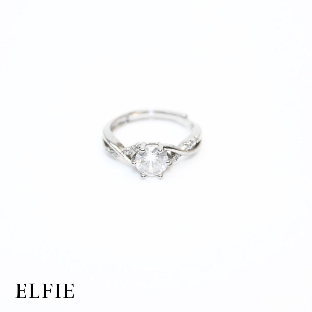 Crystal Solitaire Adjustable 18K Silver Plated Ring