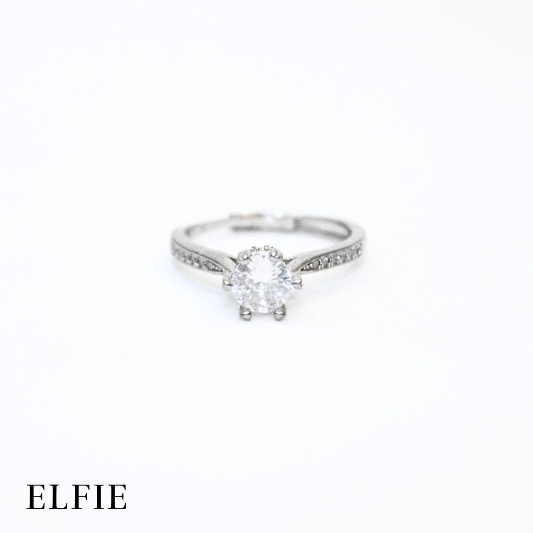 Solitaire Adjustable 18K Silver Plated Ring