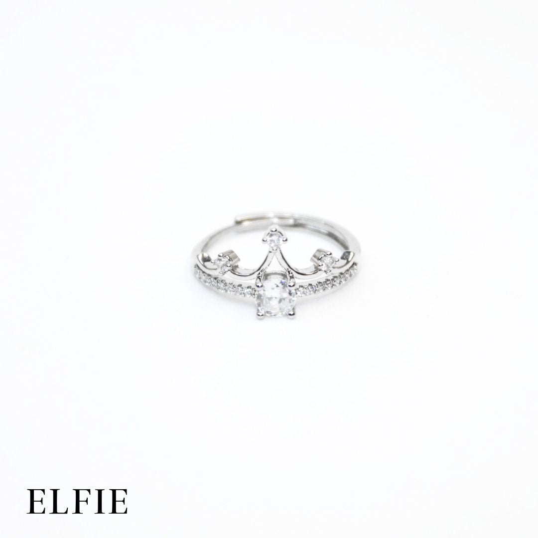 Crown Solitaire Adjustable 18K Silver Plated Ring