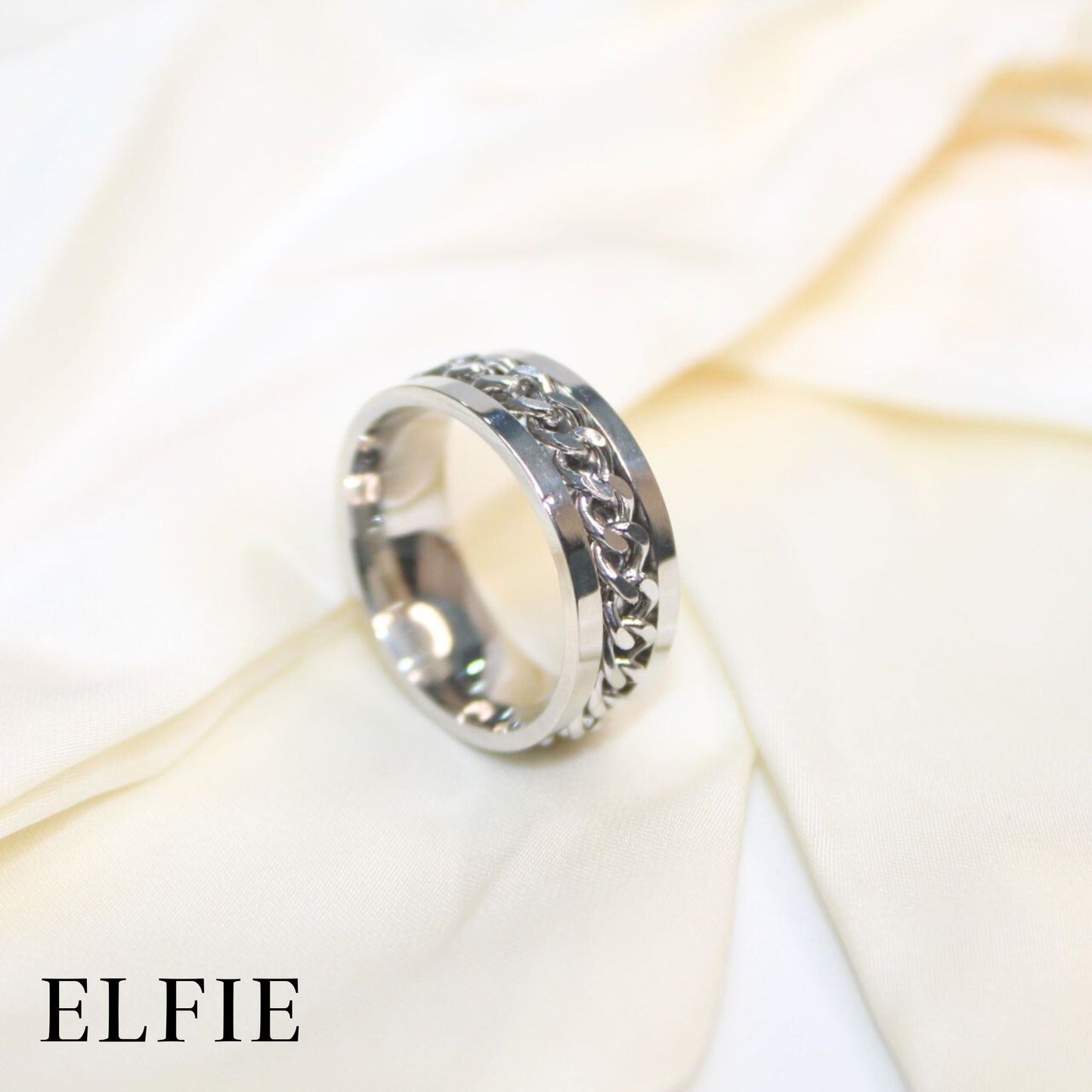 Silver Chain Titanium Ring